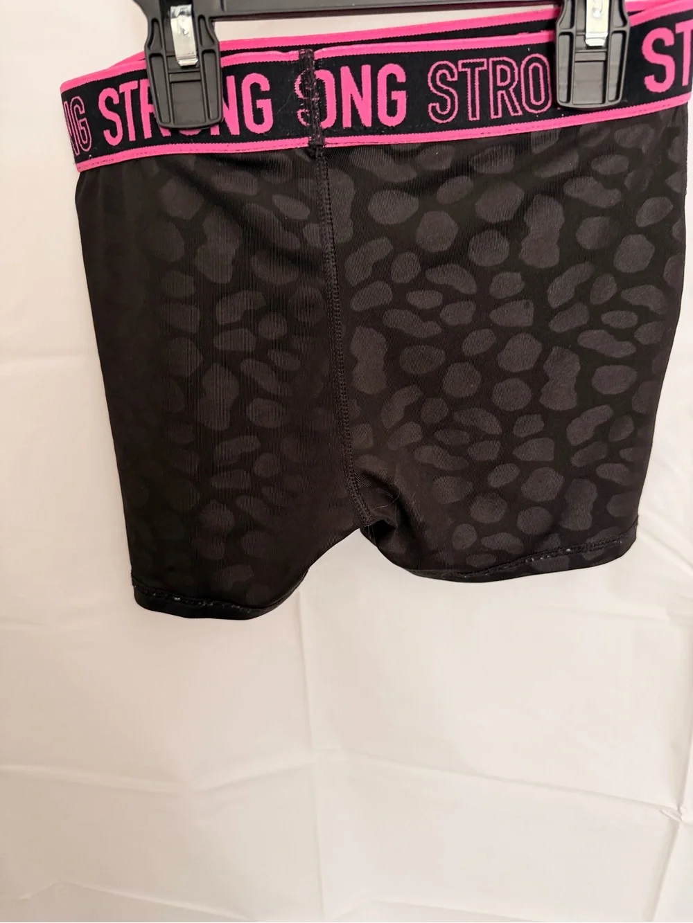 Danskin Now Black Shorts with Pink 'STRONG' Waistband